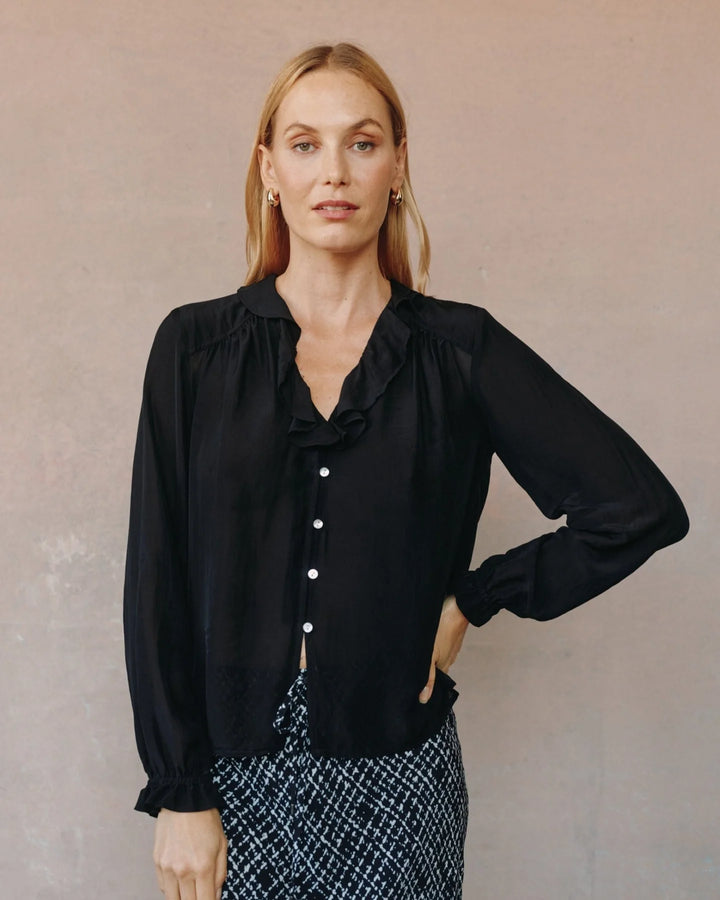 RAGLAN RUFFLE BLOUSE (BLACK) - BELLA DAHL