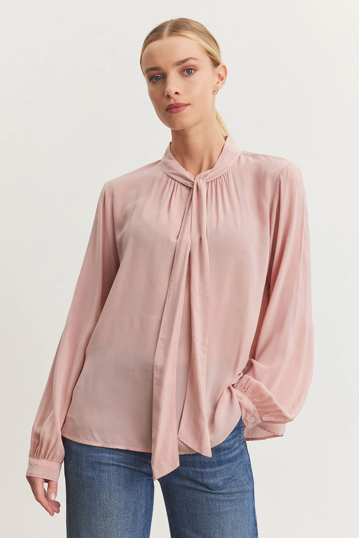 GABRIELLE TIE NECK BLOUSE - VELVET