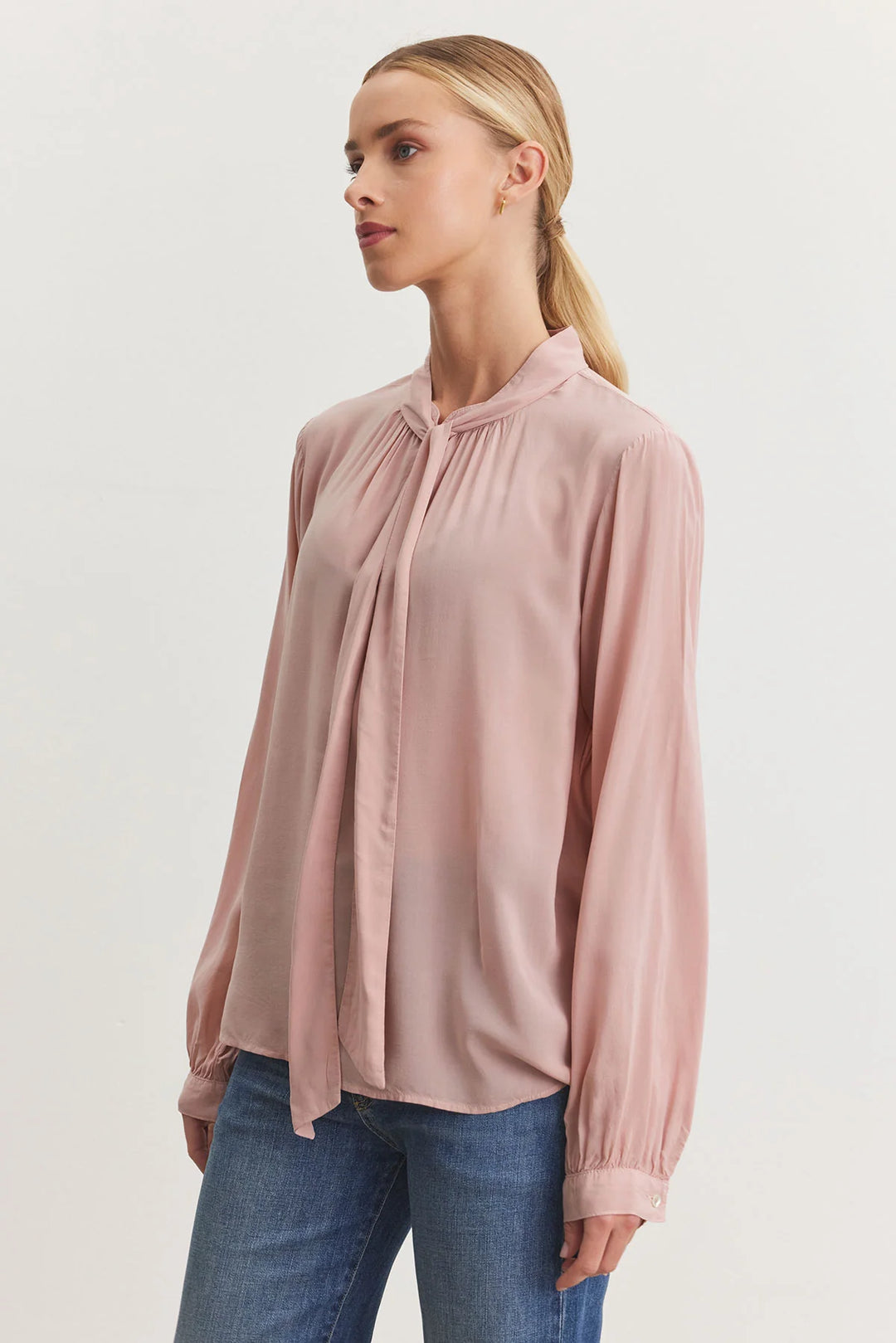 GABRIELLE TIE NECK BLOUSE - VELVET
