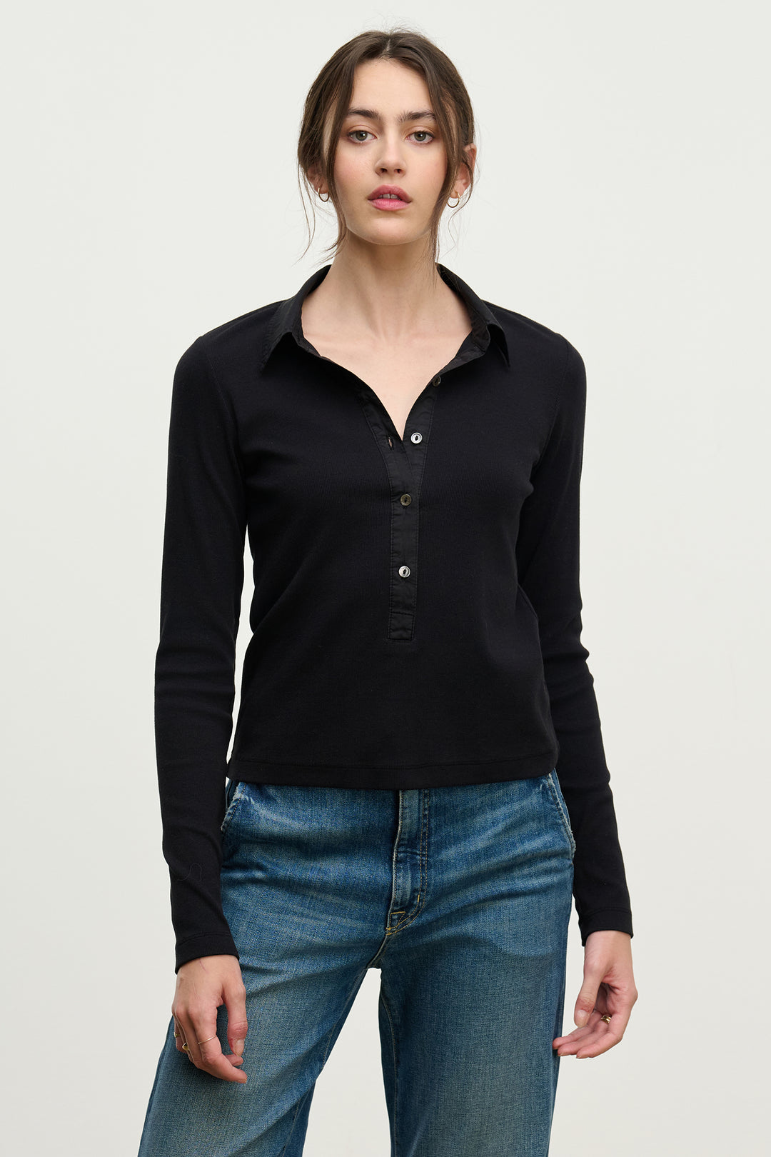 ARVINE RIB & POPLIN MIX MEDIA TOP - VELVET