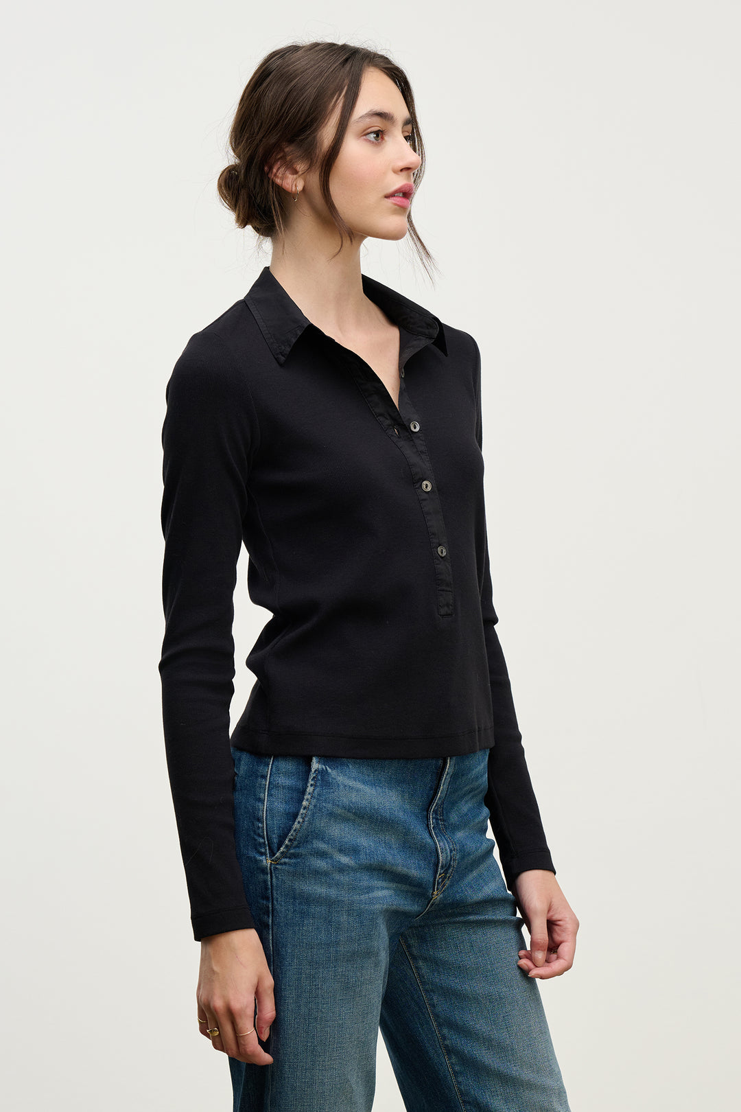 ARVINE RIB & POPLIN MIX MEDIA TOP - VELVET