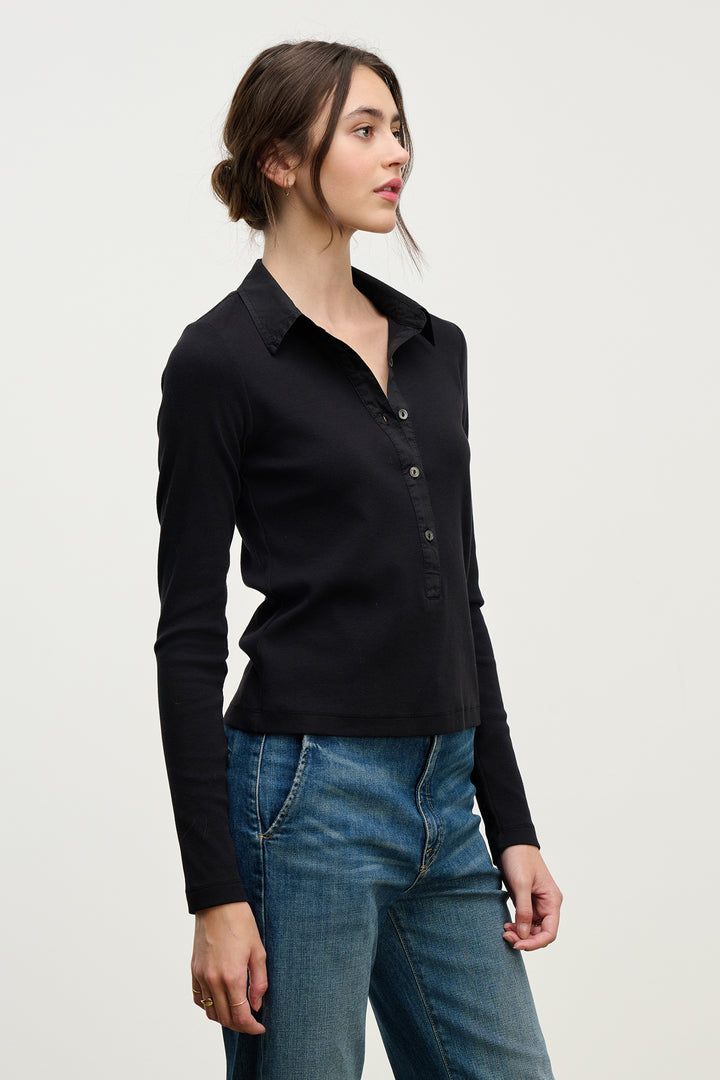 ARVINE RIB & POPLIN MIX MEDIA TOP - VELVET