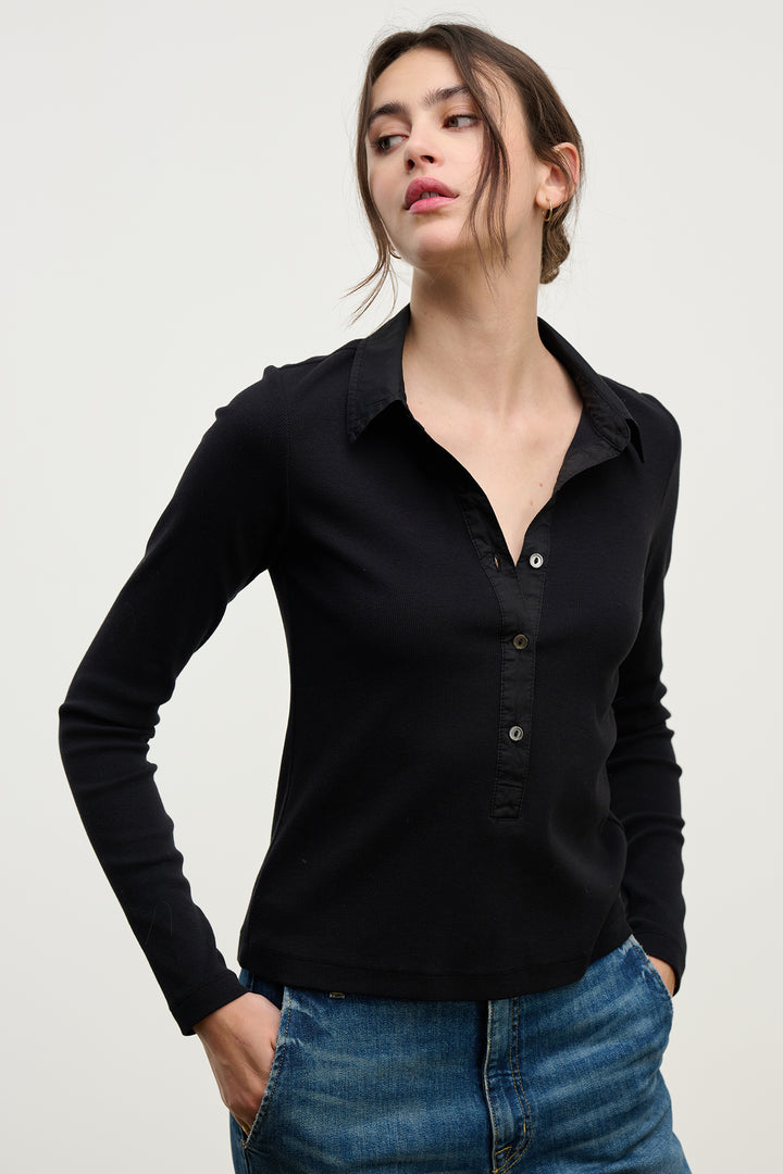 ARVINE RIB & POPLIN MIX MEDIA TOP - VELVET