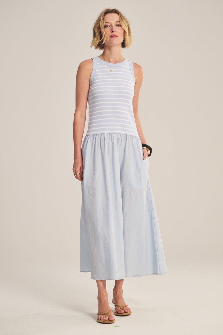 ROMINA STRIPE RIB AND POPLIN DRESS (ICE) - VELVET
