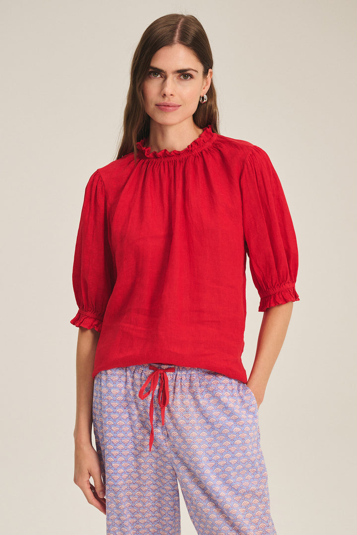 ROSABEL WOVEN LINEN TOP (LIPGLOSS) - VELVET