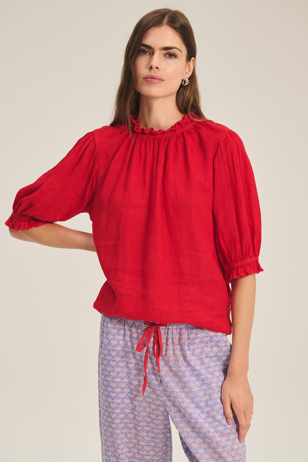 ROSABEL WOVEN LINEN TOP (LIPGLOSS) - VELVET