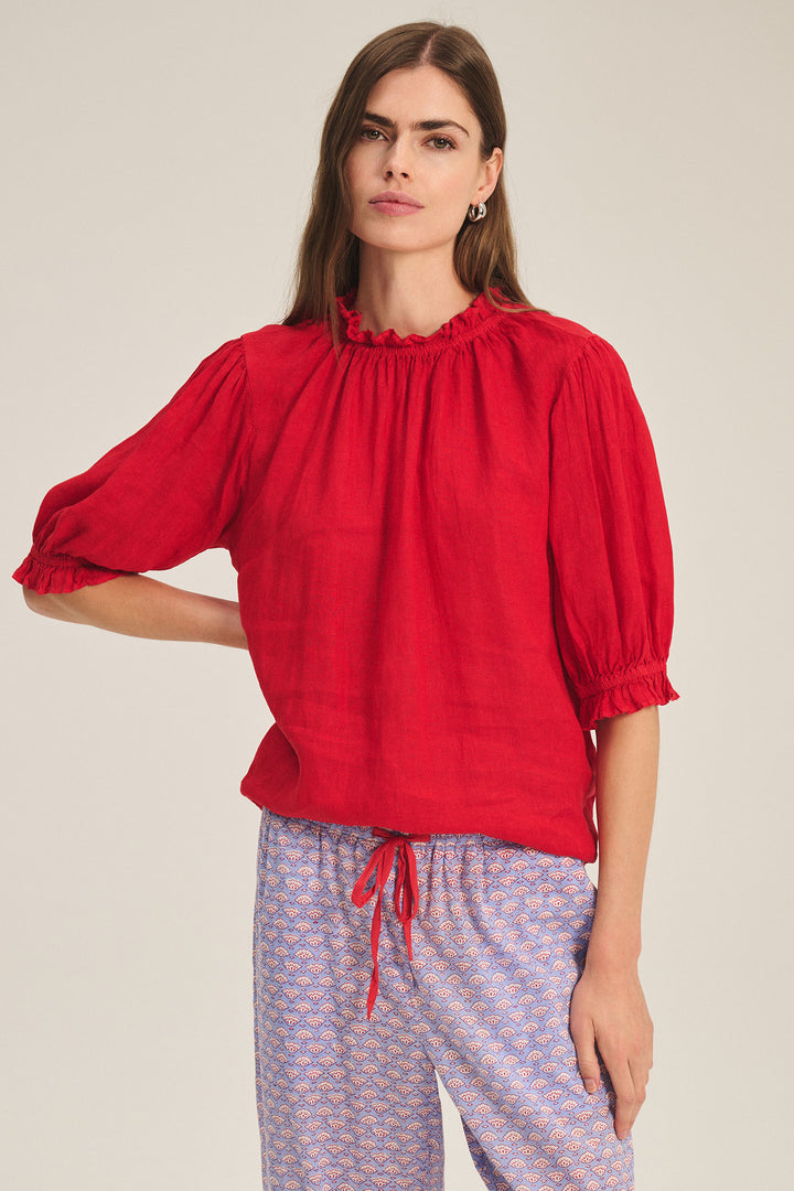 ROSABEL WOVEN LINEN TOP (LIPGLOSS) - VELVET