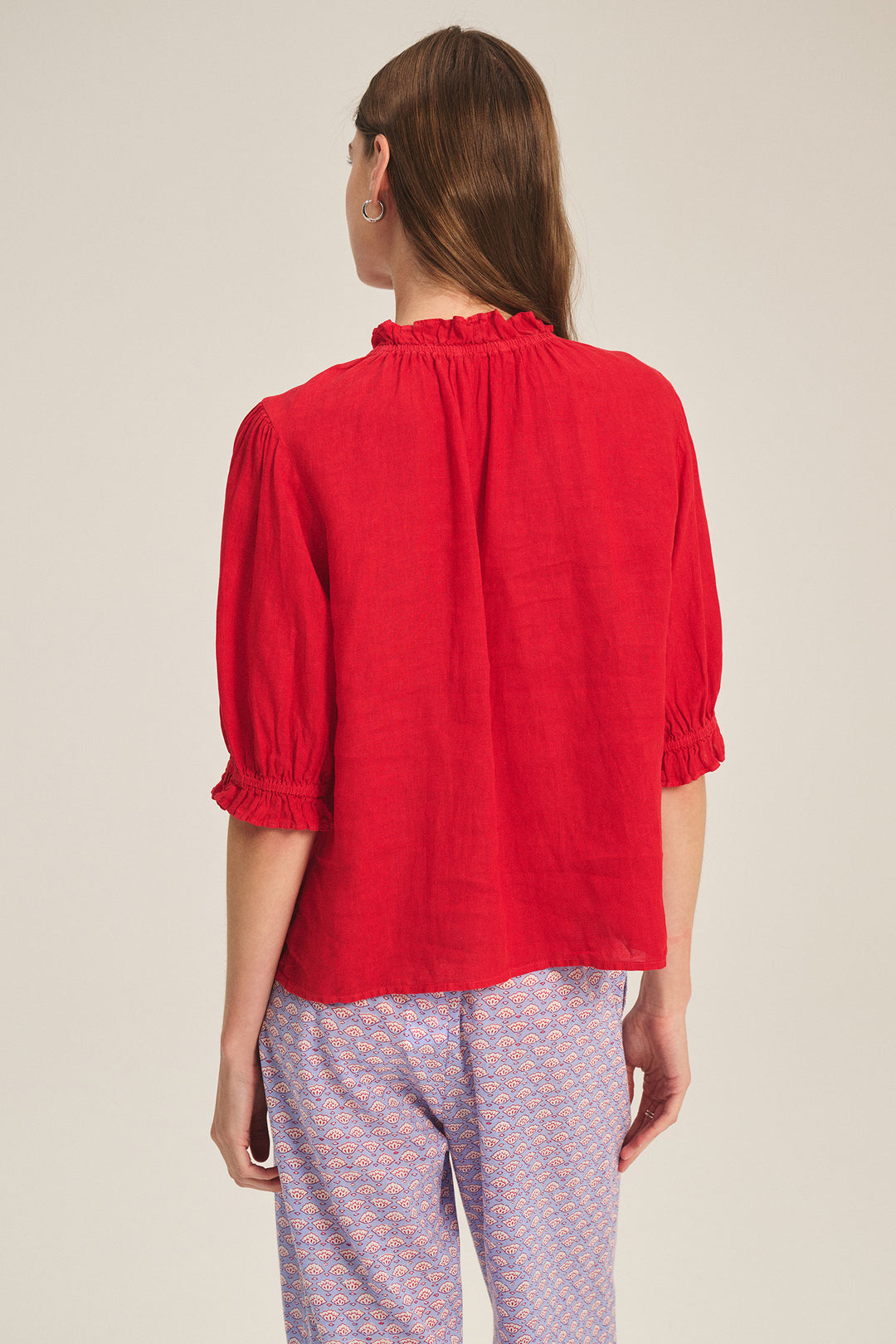 ROSABEL WOVEN LINEN TOP (LIPGLOSS) - VELVET