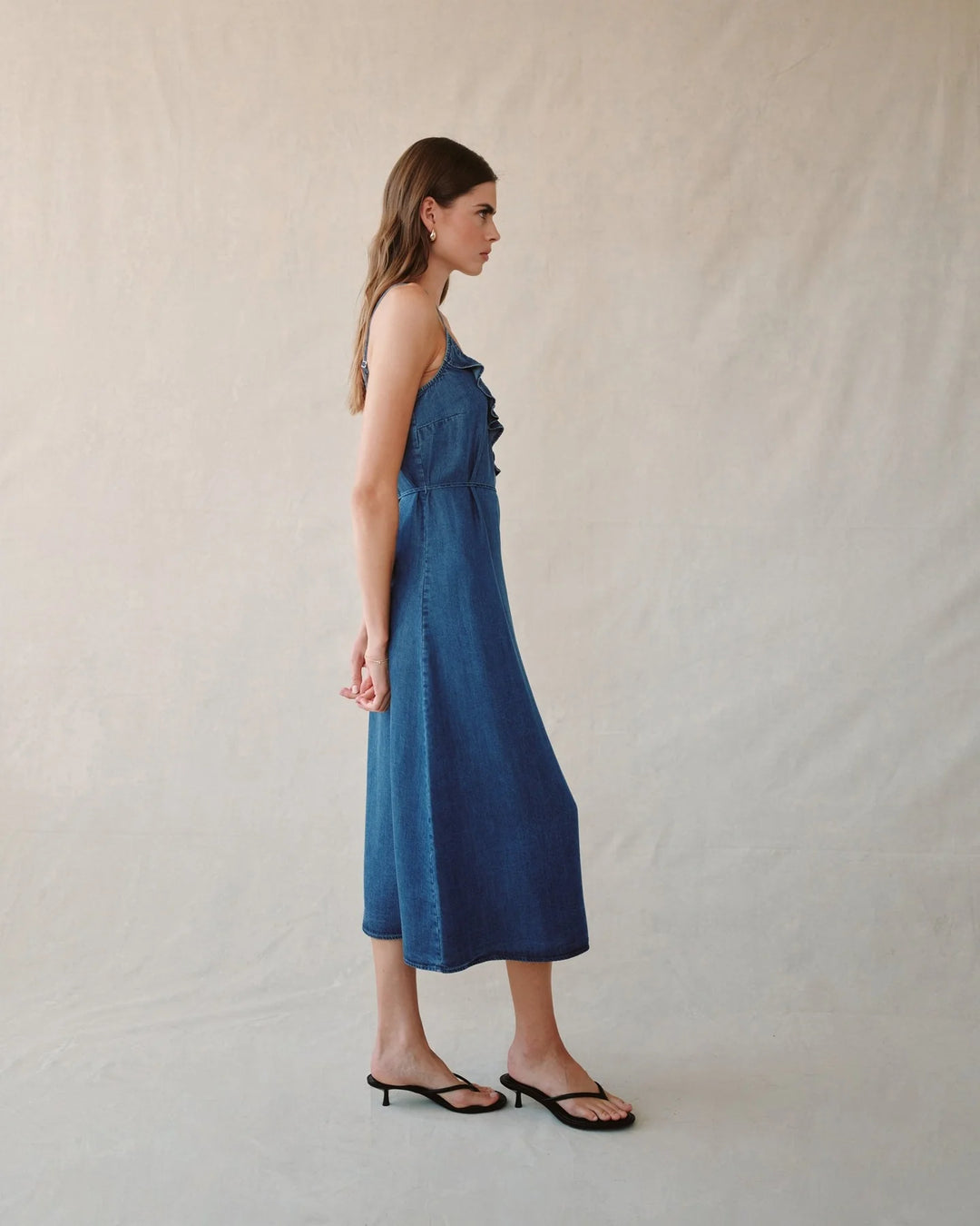 RUFFLE CAMI MIDI DRESS (MOONLIT WASH) - BELLA DAHL