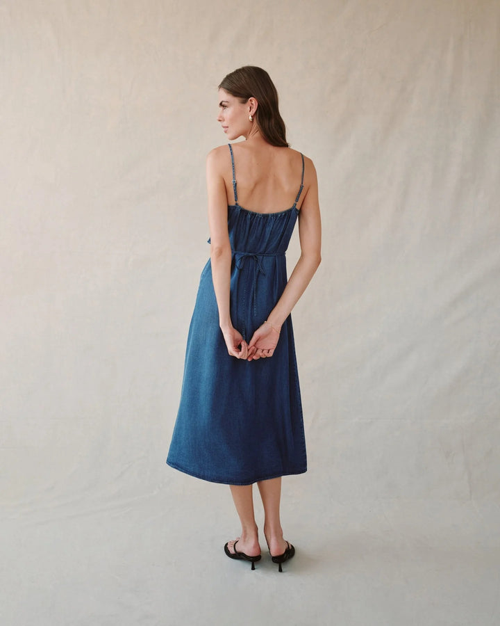 RUFFLE CAMI MIDI DRESS (MOONLIT WASH) - BELLA DAHL