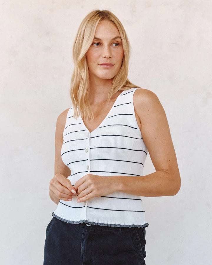 RUFFLE HEM KNITTED VEST (GARDEN PARTY STRIPE) - BELLA DAHL