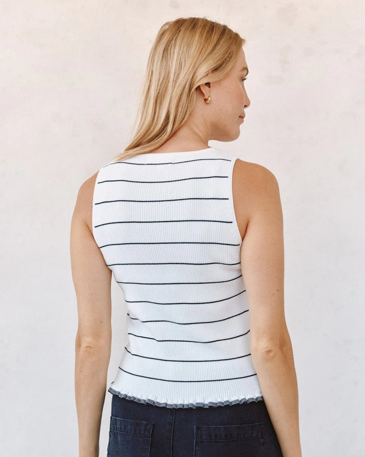 RUFFLE HEM KNITTED VEST (GARDEN PARTY STRIPE) - BELLA DAHL