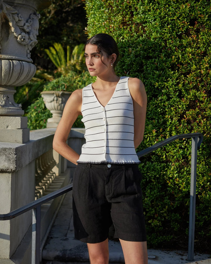 RUFFLE HEM KNITTED VEST (GARDEN PARTY STRIPE) - BELLA DAHL