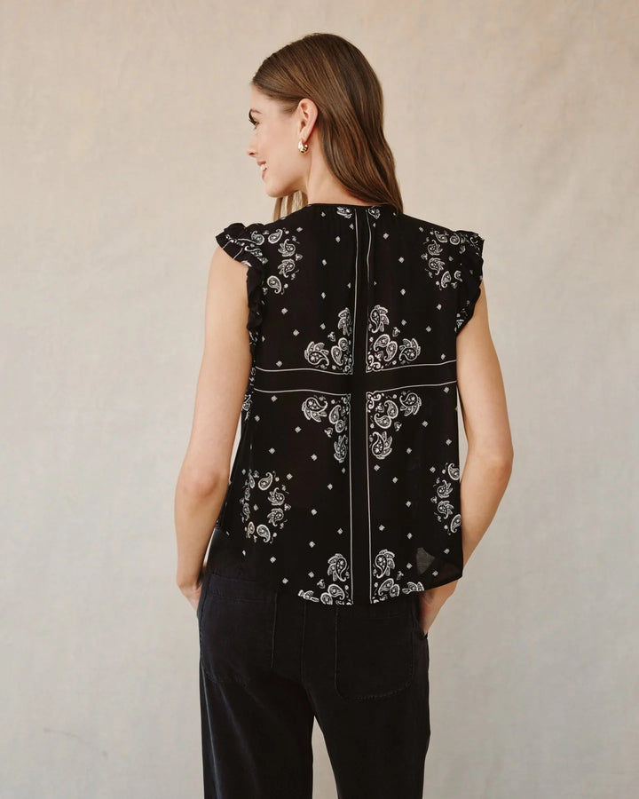 RUFFLE SLEEVE TIE NECK TOP (BANDANA PRINT) - BELLA DAHL