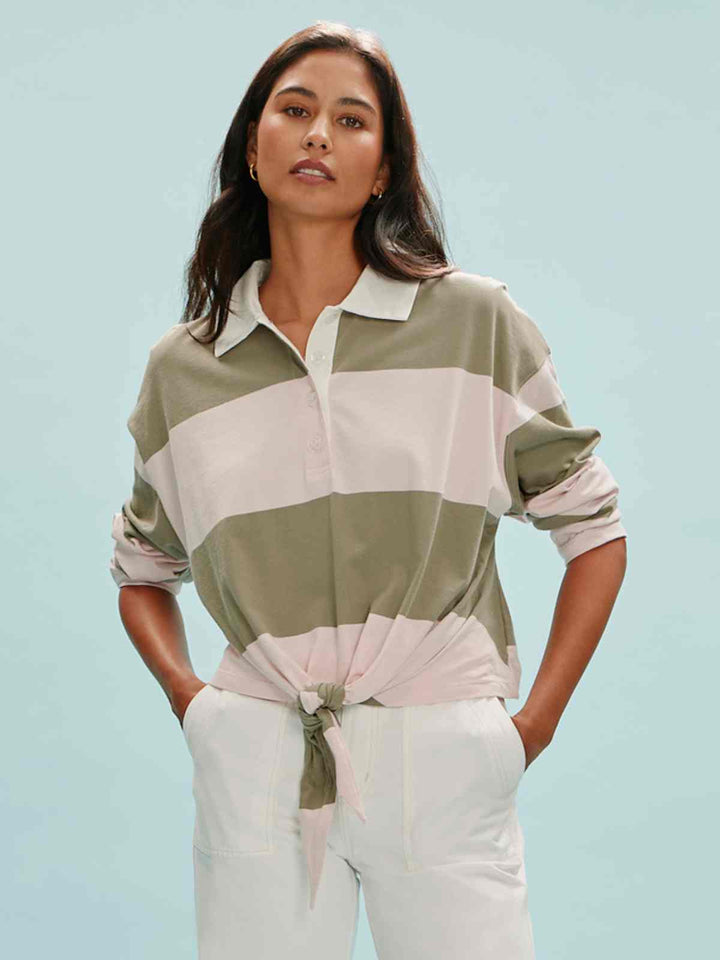 RUGBY TIE FRONT TEE (OXYGEN PINK/OLIVE) - SANCTUARY