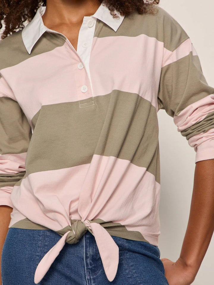 RUGBY TIE FRONT TEE (OXYGEN PINK/OLIVE) - SANCTUARY