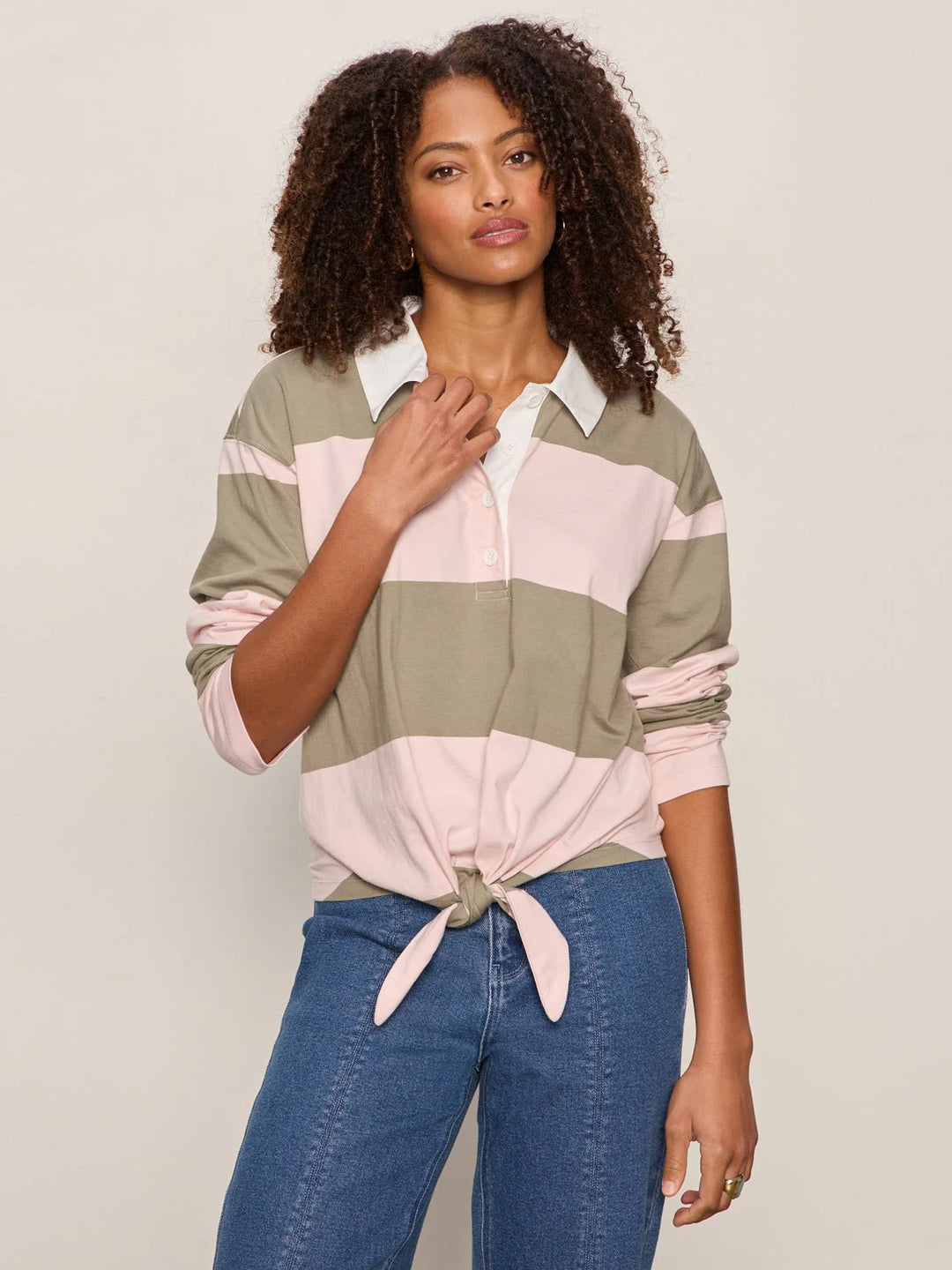 RUGBY TIE FRONT TEE (OXYGEN PINK/OLIVE) - SANCTUARY