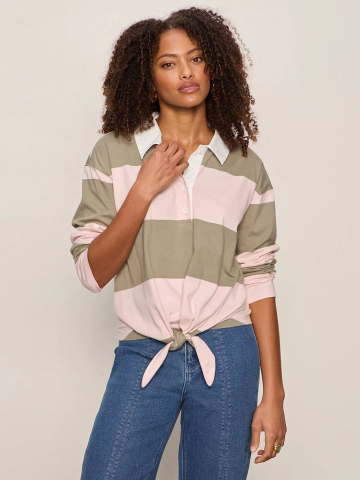 RUGBY TIE FRONT TEE (OXYGEN PINK/OLIVE) - SANCTUARY