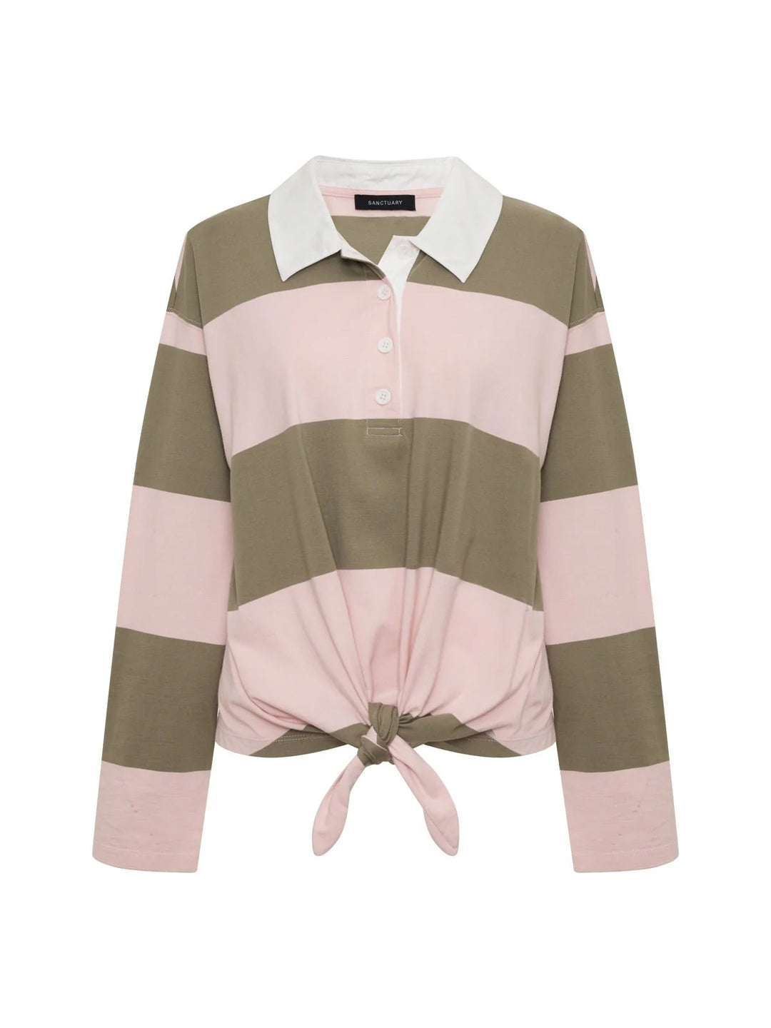 RUGBY TIE FRONT TEE (OXYGEN PINK/OLIVE) - SANCTUARY