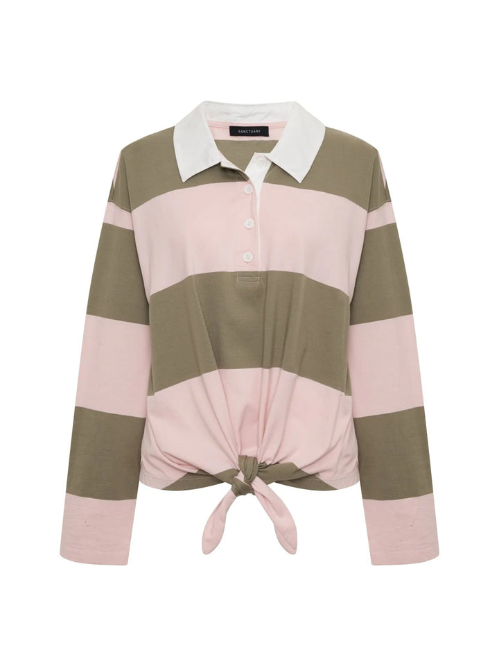 RUGBY TIE FRONT TEE (OXYGEN PINK/OLIVE) - SANCTUARY