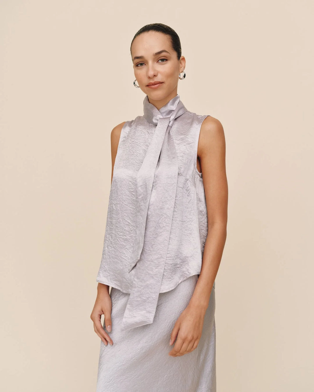 SHORT SLEEVE SCARF NECK BLOUSE - BELLA DAHL