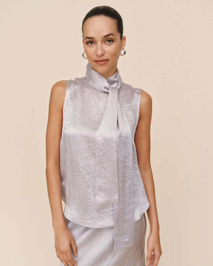 SHORT SLEEVE SCARF NECK BLOUSE - BELLA DAHL