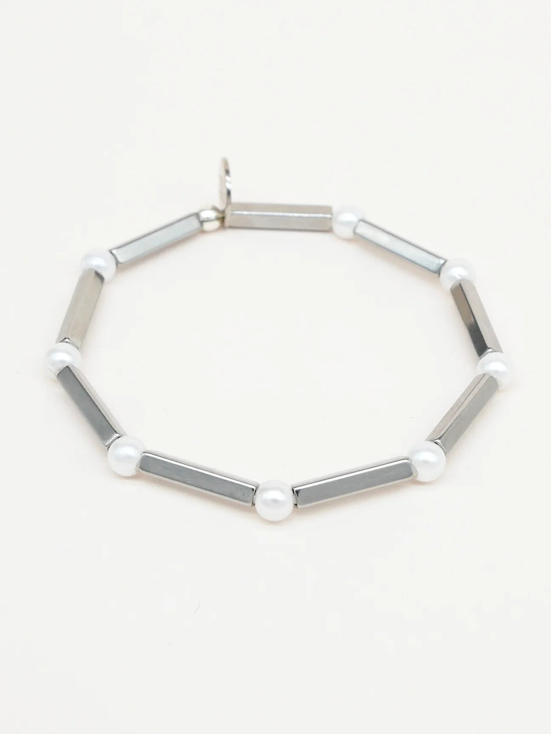 BICHOU SILVER RECTANGLE + PEARL BRACELET