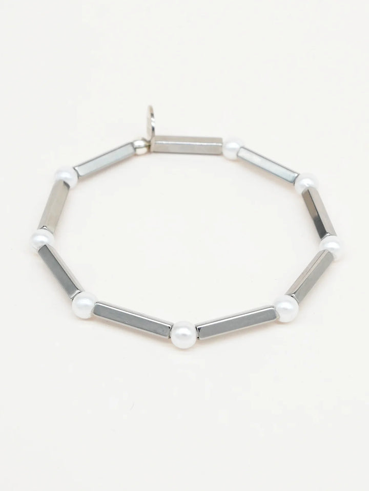 BICHOU SILVER RECTANGLE + PEARL BRACELET
