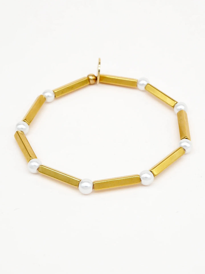 BICHOU GOLD RECTANGLE + PEARL BRACELET