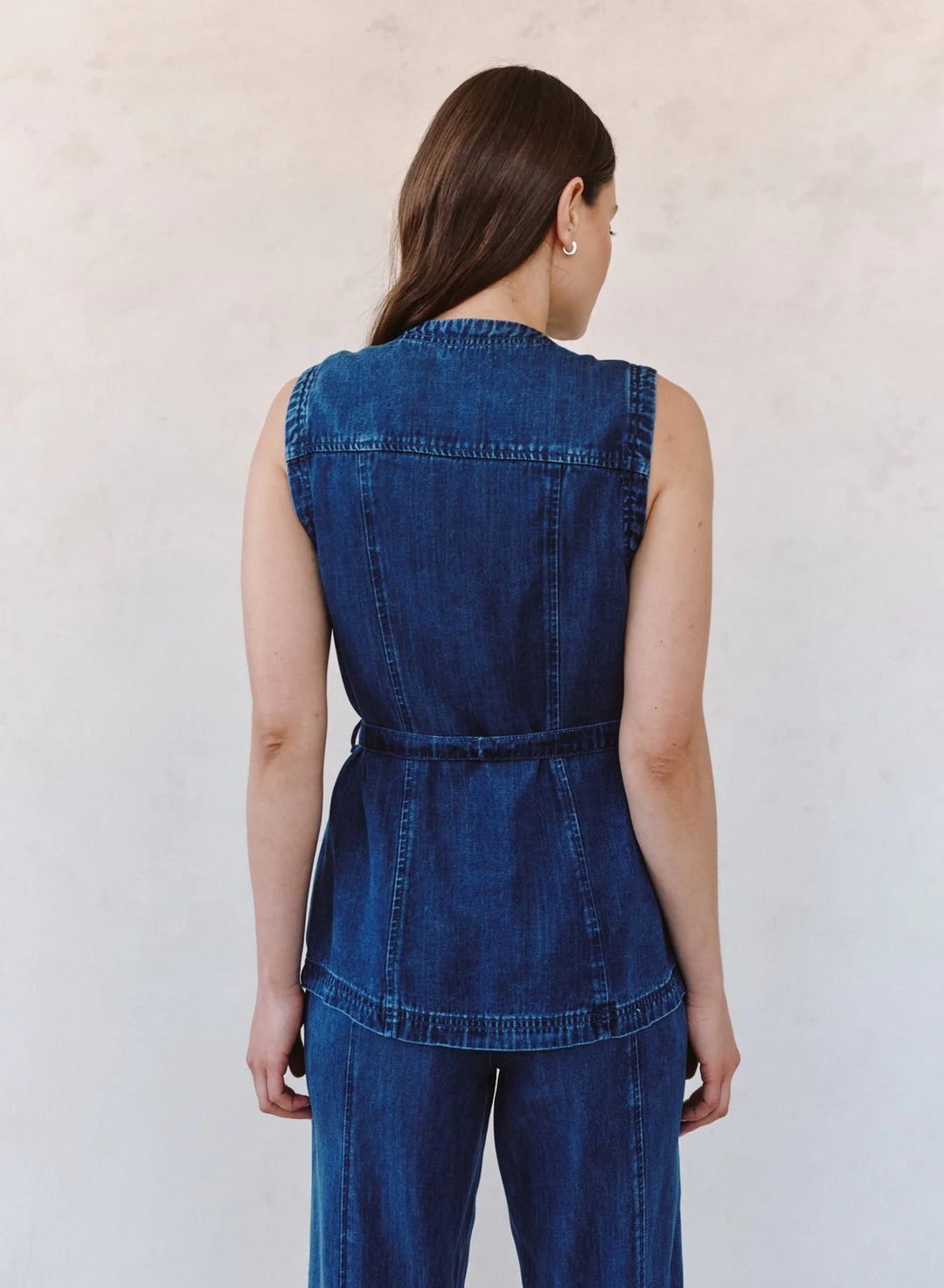 SEAMED BELTED VEST (HORIZON BLUE WASH) - BELLA DAHL