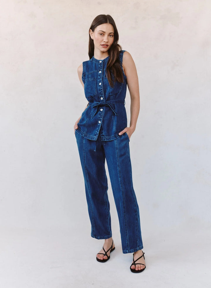 SEAMED BELTED VEST (HORIZON BLUE WASH) - BELLA DAHL