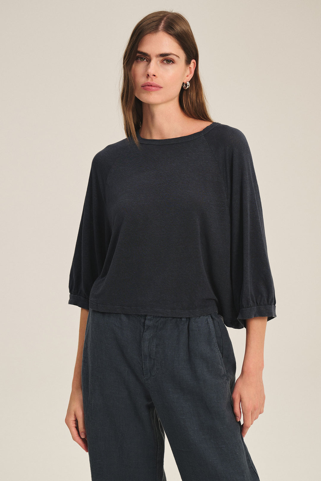 SHELLY LINEN KNIT TOP (SHADOW) - VELVET