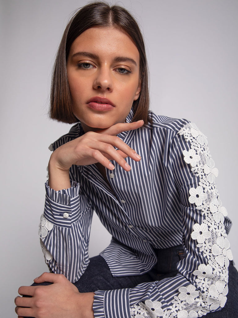DIANA STRIPED SHIRT WITH SLEEVE DETAIL - VILAGALLO
