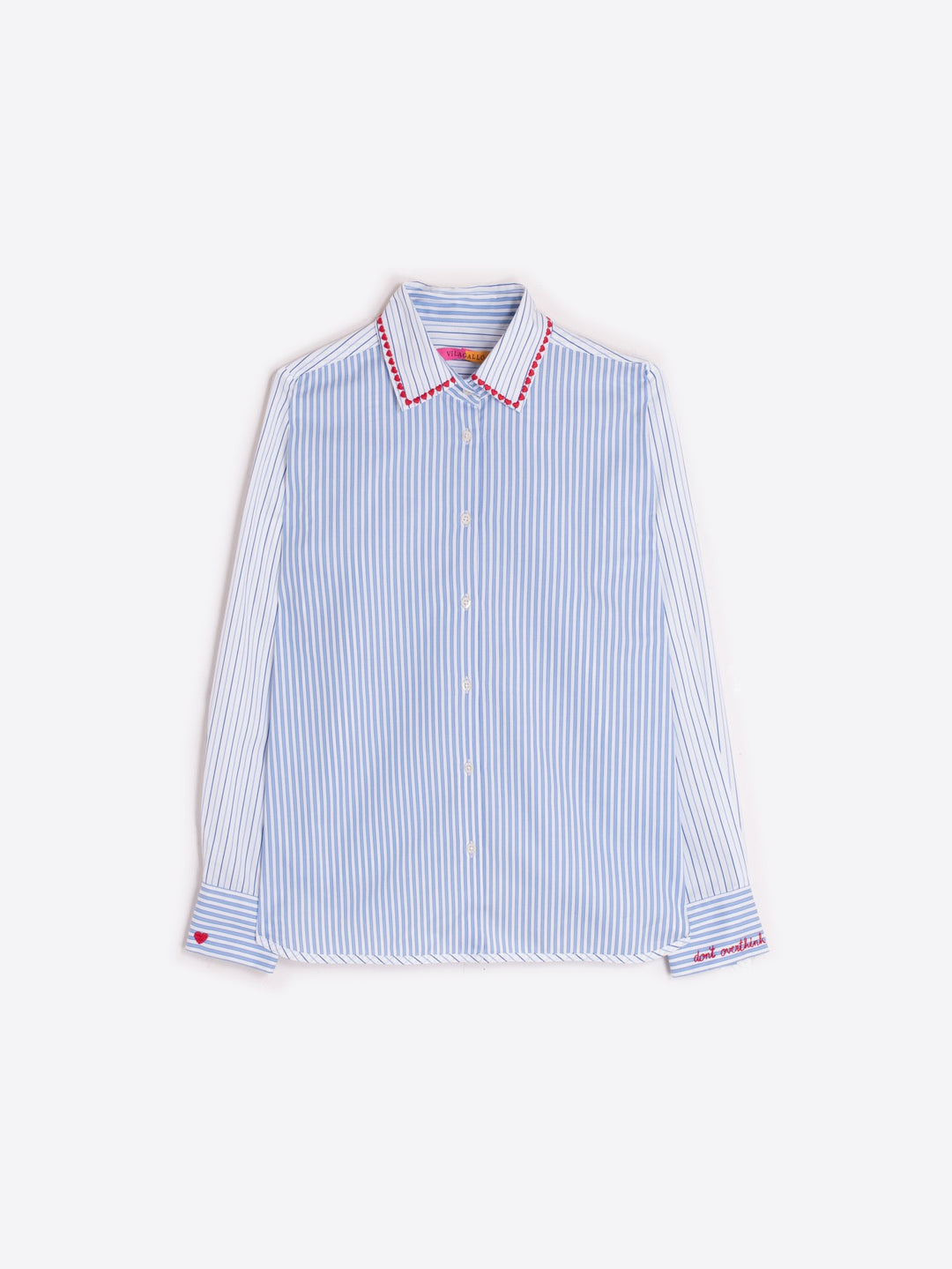 ISA EMB BLUE STRIPED SHIRT WITH HEARTS - VILAGALLO