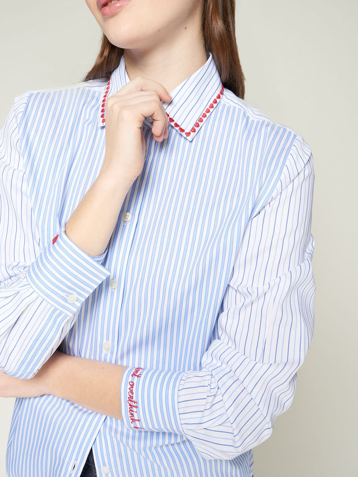 ISA EMB BLUE STRIPED SHIRT WITH HEARTS - VILAGALLO
