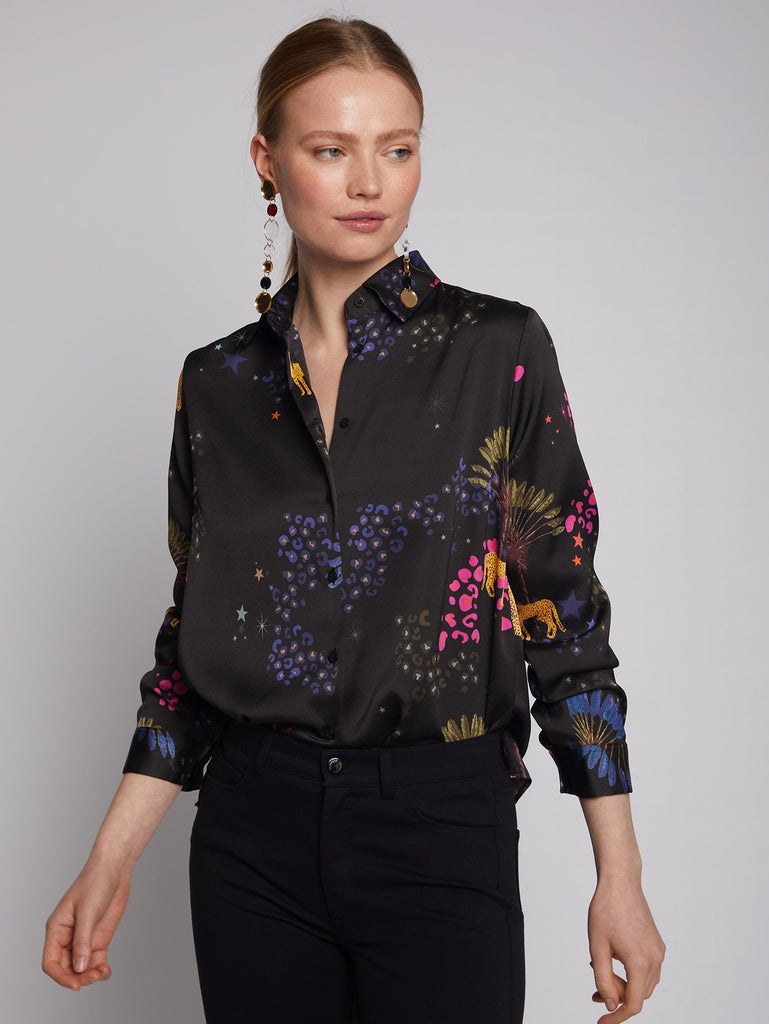 ISABELLA BLACK CHEETAH PRINT BLOUSE - VILAGALLO