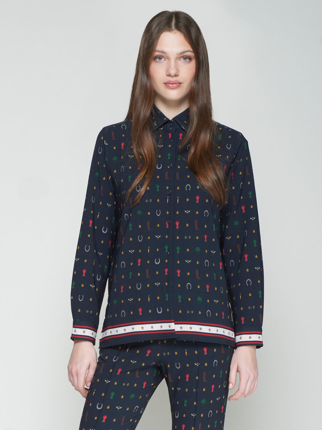NAVY SHIRT WITH EQUESTRIAN PRINT - VILAGALLO