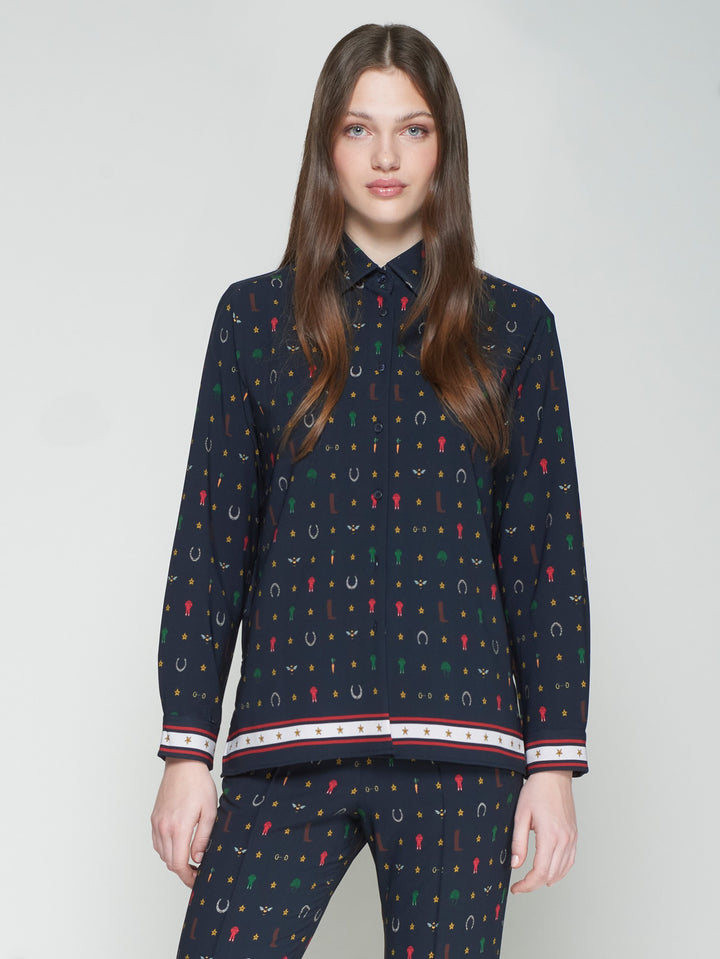 NAVY SHIRT WITH EQUESTRIAN PRINT - VILAGALLO