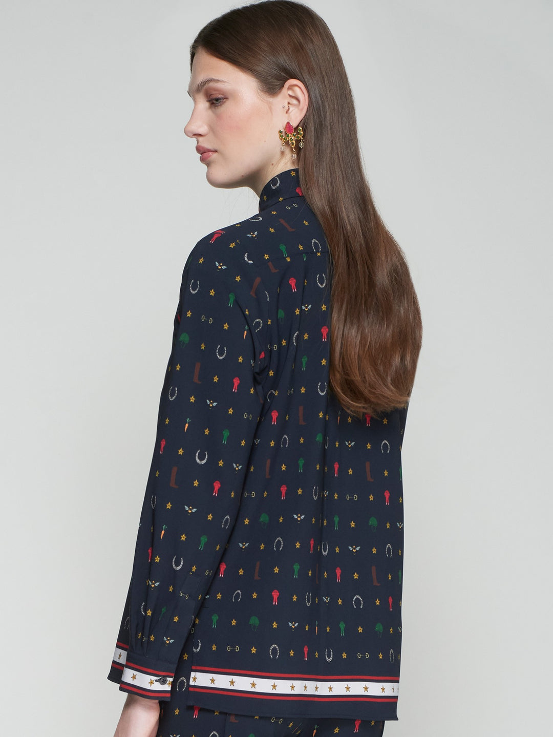 NAVY SHIRT WITH EQUESTRIAN PRINT - VILAGALLO