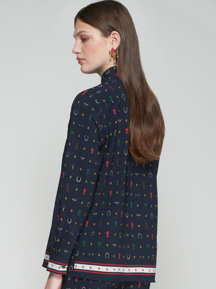 NAVY SHIRT WITH EQUESTRIAN PRINT - VILAGALLO