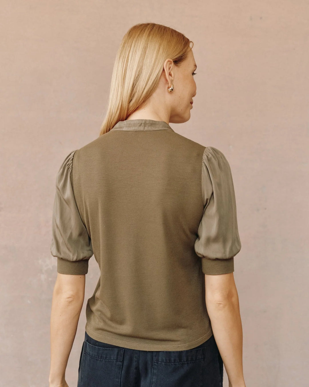SHORT SLEEVE PLACKET MIXED SHIRT (IVY GREEN) - BELLA DAHL