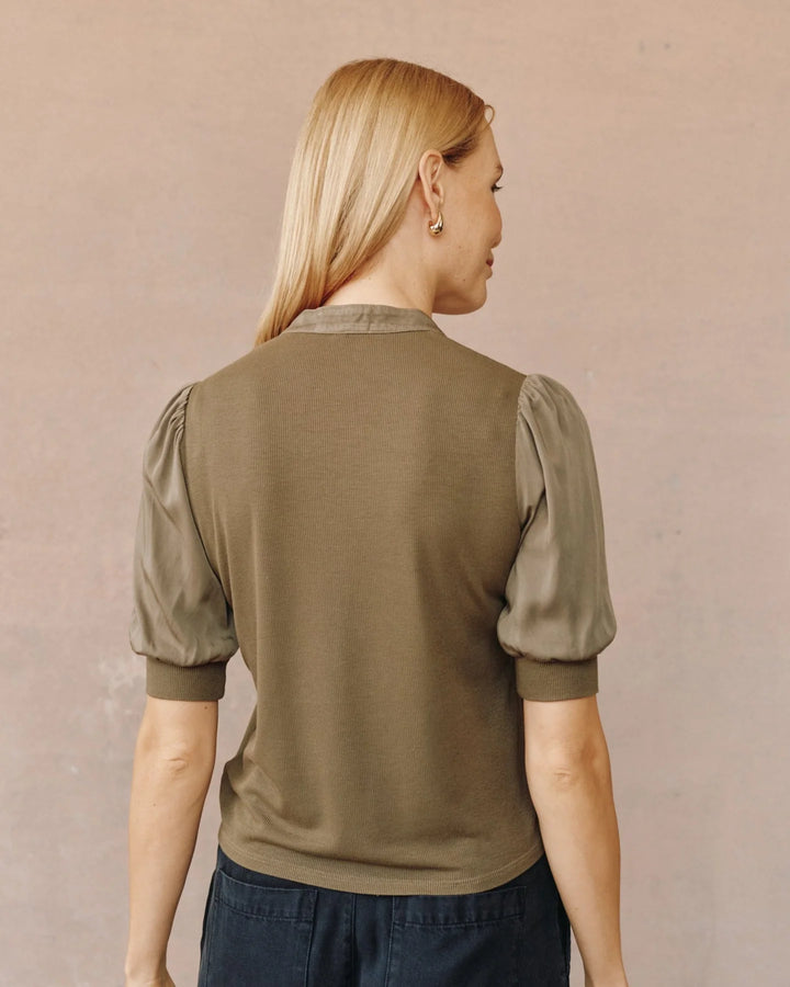 SHORT SLEEVE PLACKET MIXED SHIRT (IVY GREEN) - BELLA DAHL