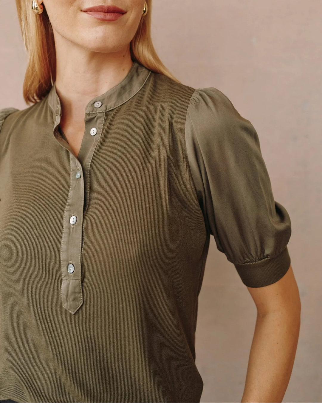 SHORT SLEEVE PLACKET MIXED SHIRT (IVY GREEN) - BELLA DAHL