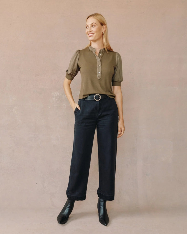 SHORT SLEEVE PLACKET MIXED SHIRT (IVY GREEN) - BELLA DAHL