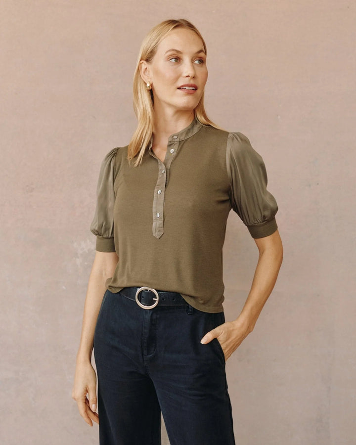 SHORT SLEEVE PLACKET MIXED SHIRT (IVY GREEN) - BELLA DAHL