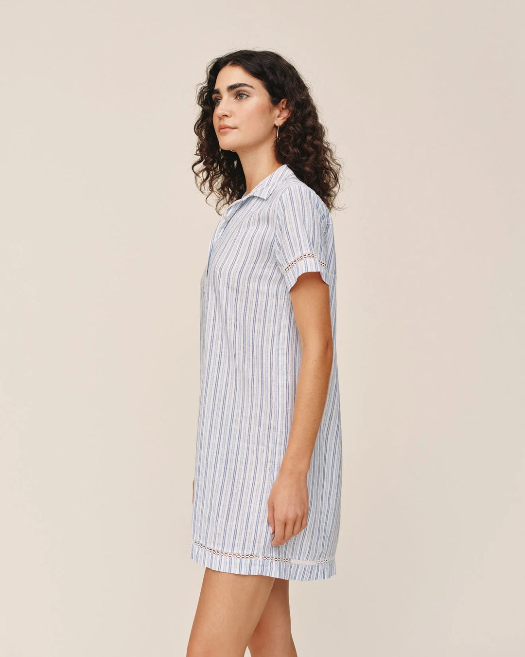 SHORT SLEEVE PULLOVER SHIRT DRESS (OCEAN BLUE STRIPE) - BELLA DAHL
