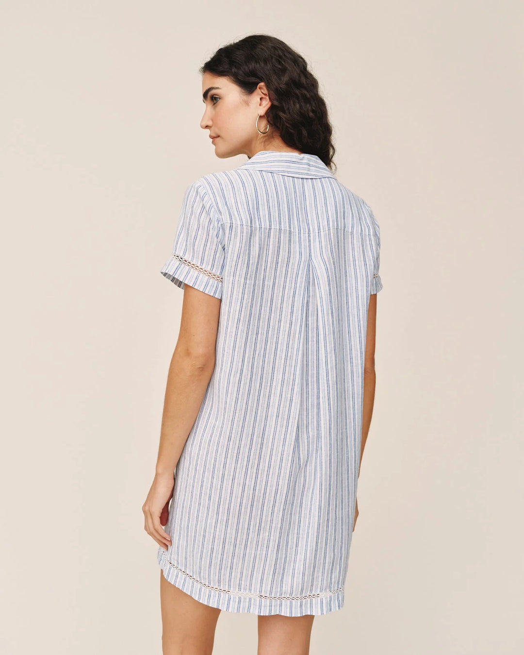 SHORT SLEEVE PULLOVER SHIRT DRESS (OCEAN BLUE STRIPE) - BELLA DAHL
