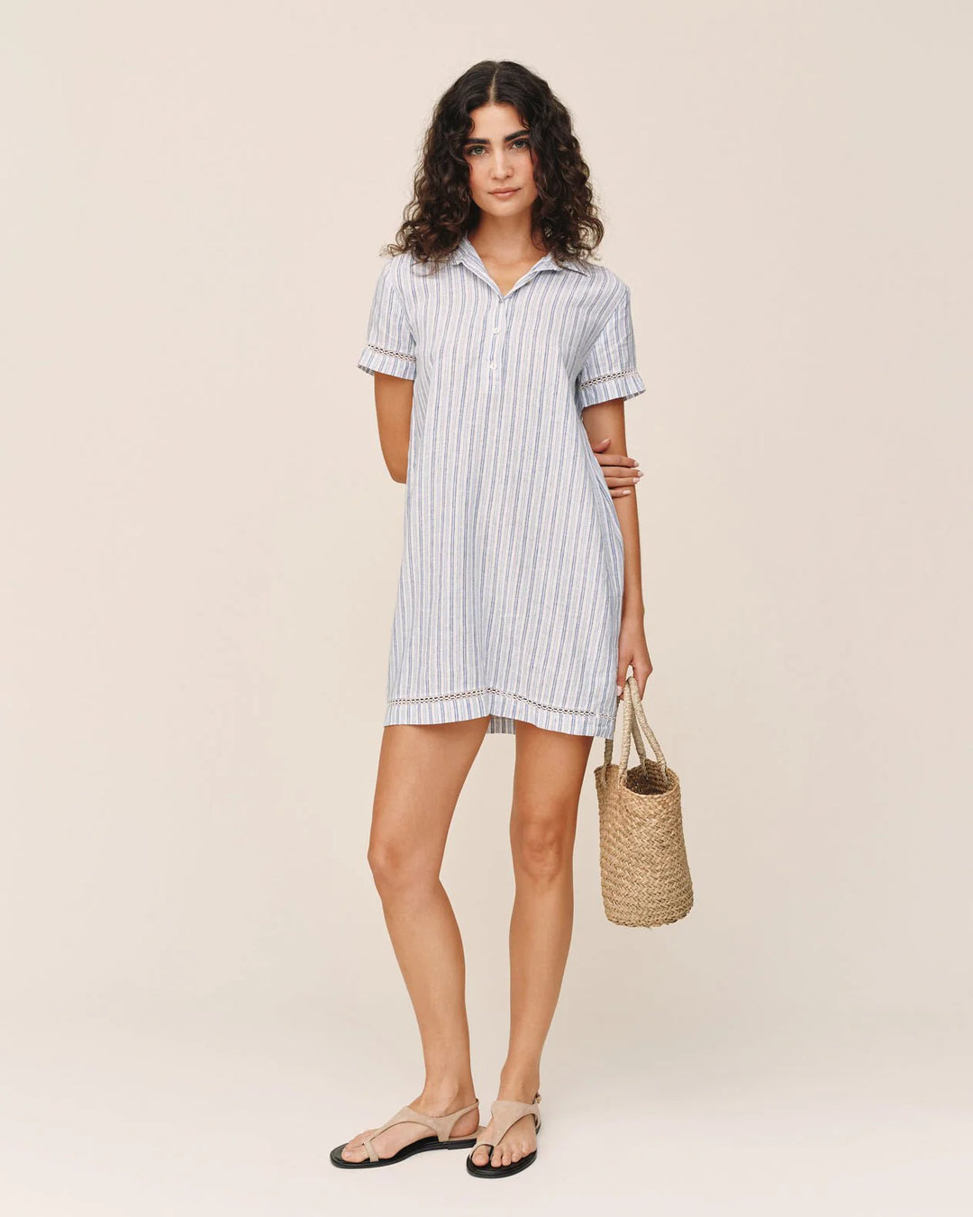 SHORT SLEEVE PULLOVER SHIRT DRESS (OCEAN BLUE STRIPE) - BELLA DAHL