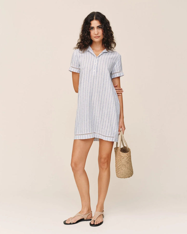 SHORT SLEEVE PULLOVER SHIRT DRESS (OCEAN BLUE STRIPE) - BELLA DAHL