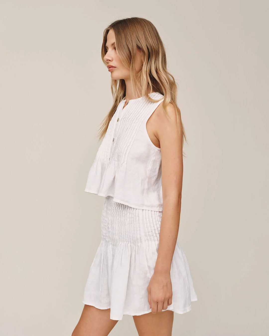 SLEEVELESS PINTUCK TOP (WHITE) - BELLA DAHL